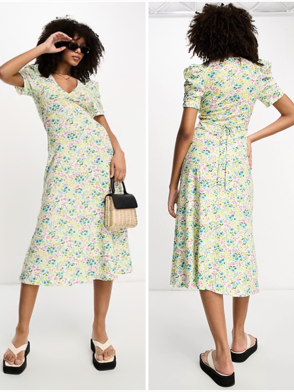Asos Design | Pastel Floral Short Sleeve Midi Tea Dress | Size 12